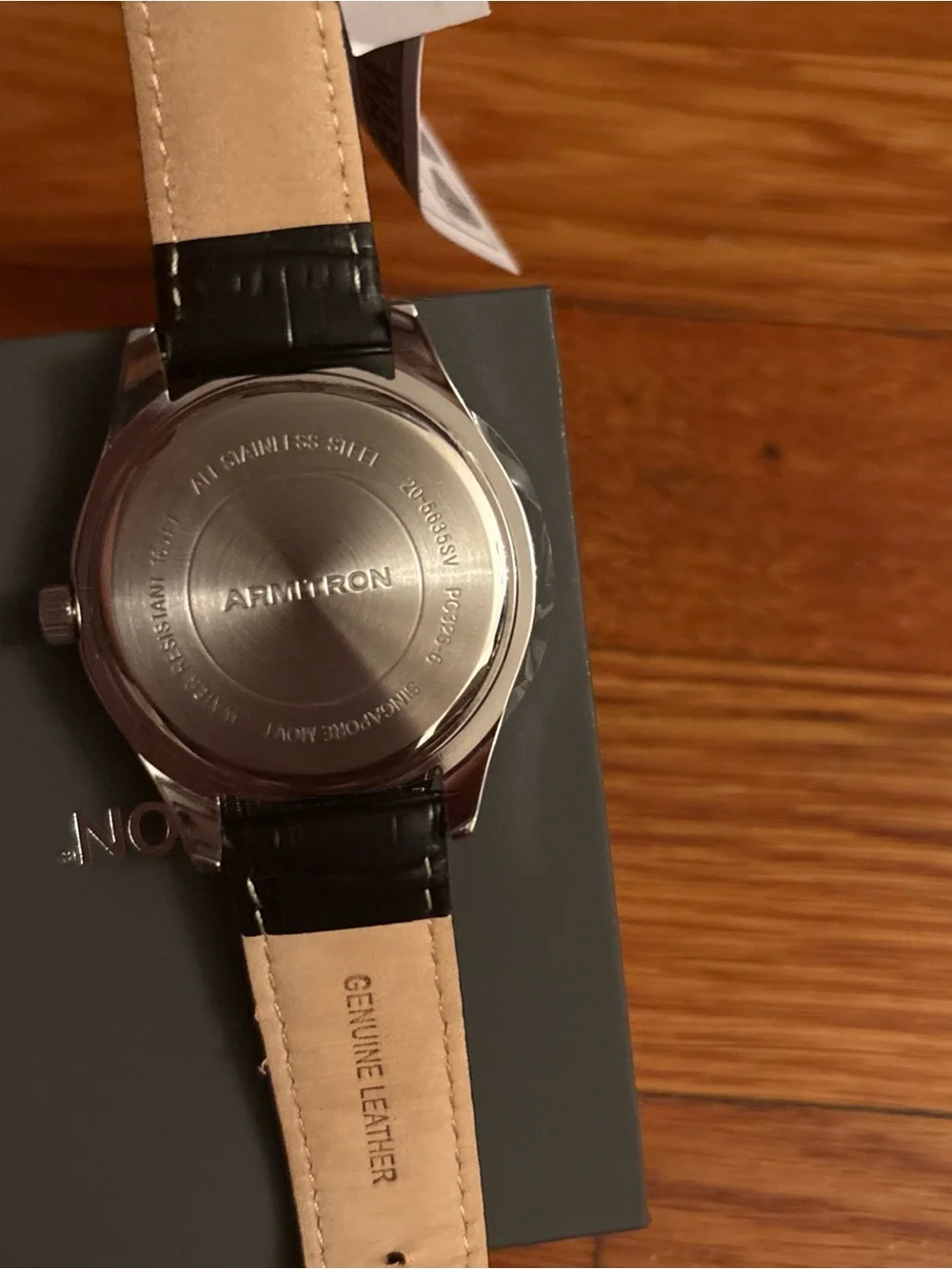 Armitron Silver Case Watch with Gray Dial and Black Leather Strap